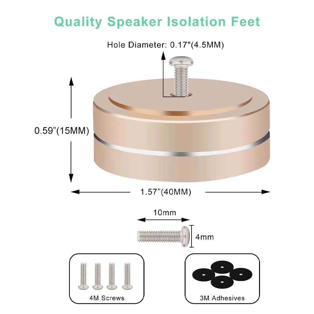 Equipment Feet 4 Pieces 40x15mm Speaker Isolation Feet Aluminum Feet With Non-Slip Rubber Rings,Suitable for Audio,Speakers