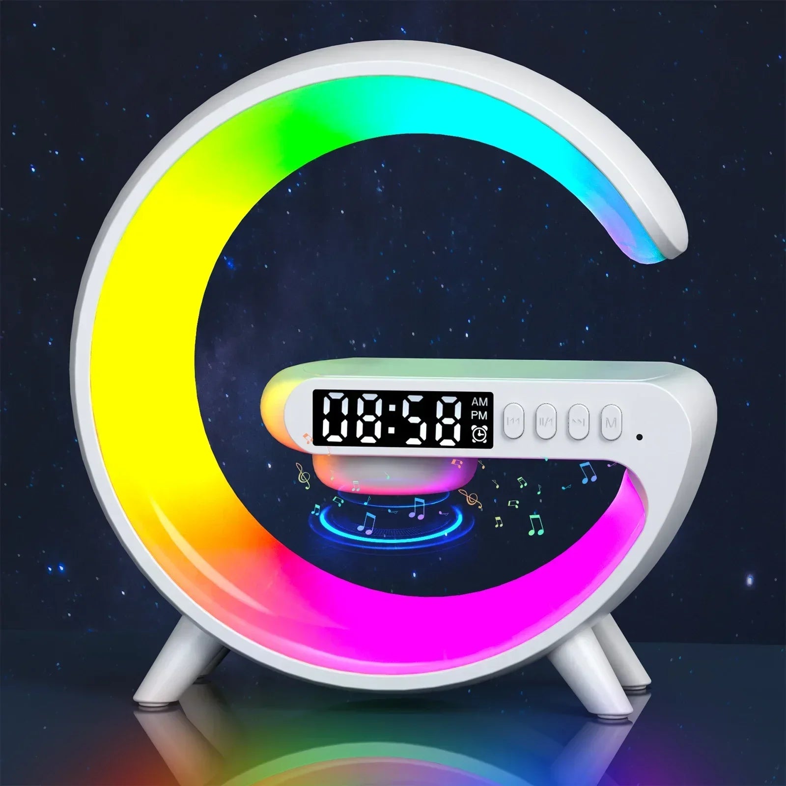 Multifunction Wireless Charger Stand with RGB Light, Alarm Clock & Speaker - Shoplyi