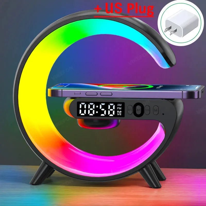 Multifunction Wireless Charger Stand with RGB Light, Alarm Clock & Speaker - Shoplyi