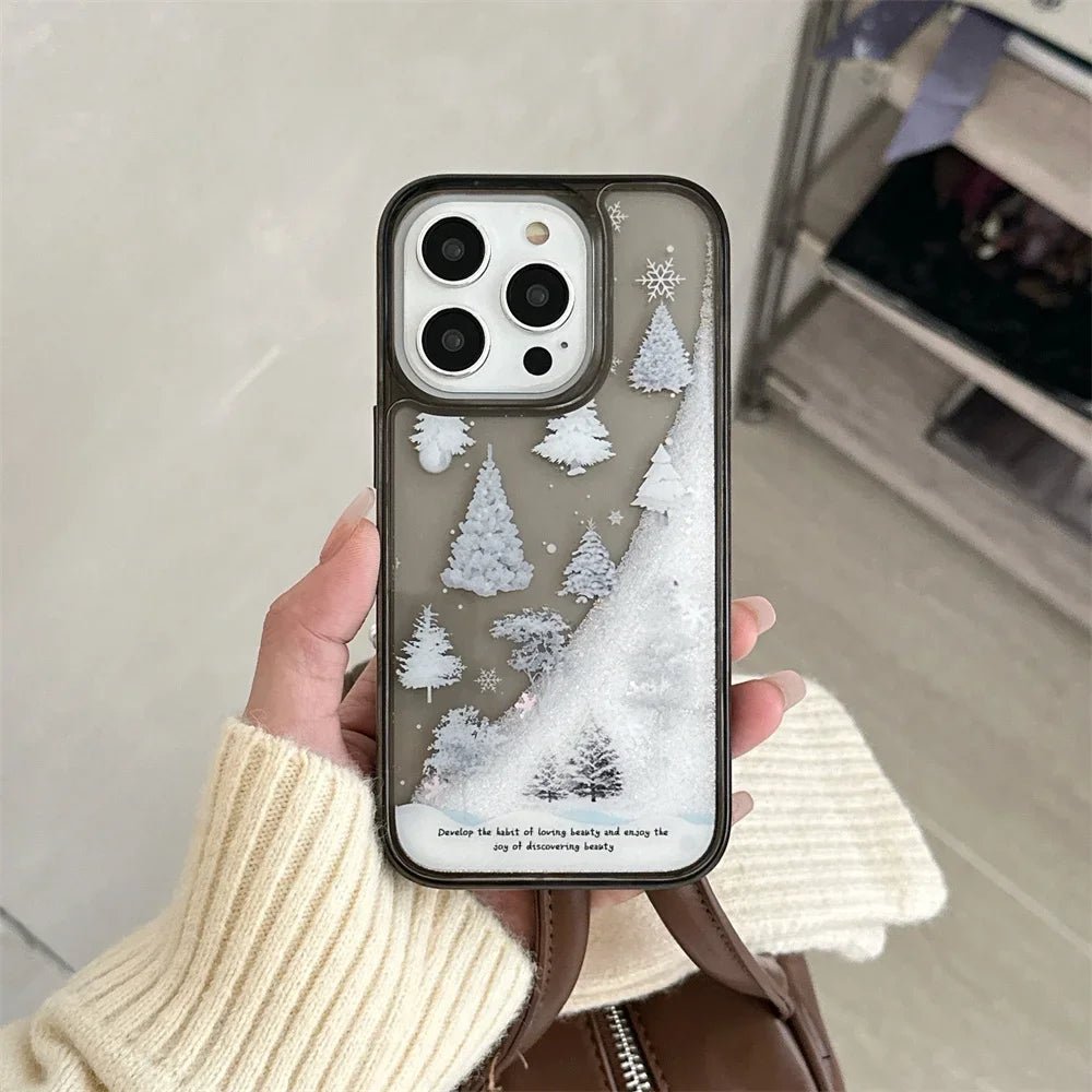 Glitter Quicksand Snowflake Cedar Case for iPhone 16 15 14 Pro Max 13 12 11 Snow Tree Forest Bling Cartoon Flower Soft TPU Cover