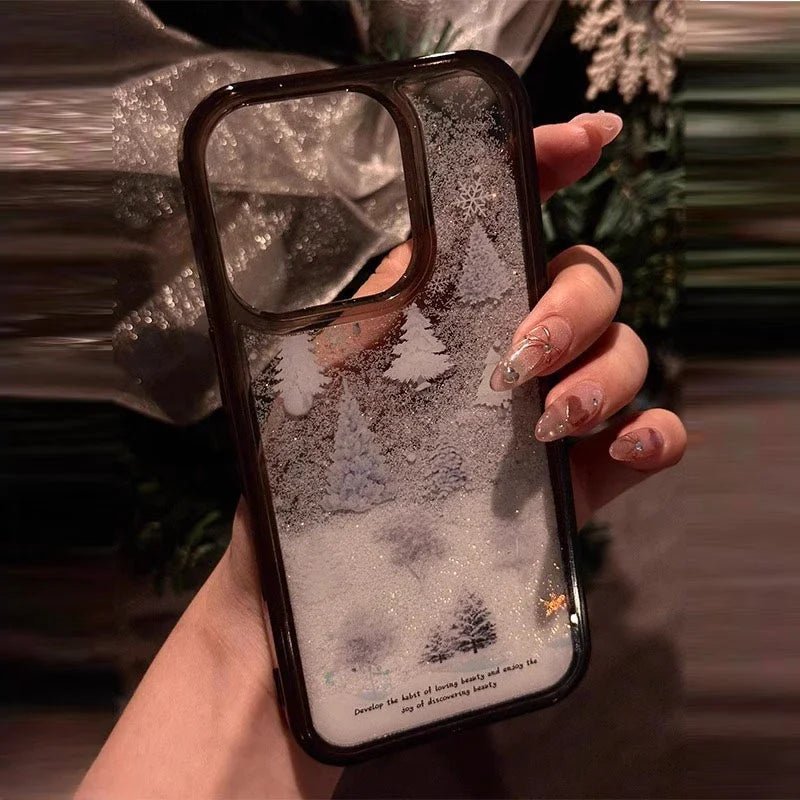 Glitter Quicksand Snowflake Cedar Case for iPhone 16 15 14 Pro Max 13 12 11 Snow Tree Forest Bling Cartoon Flower Soft TPU Cover