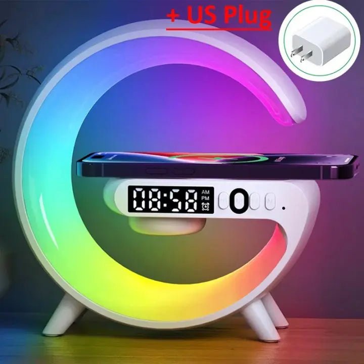 Multifunction Wireless Charger Stand with RGB Light, Alarm Clock & Speaker - Shoplyi